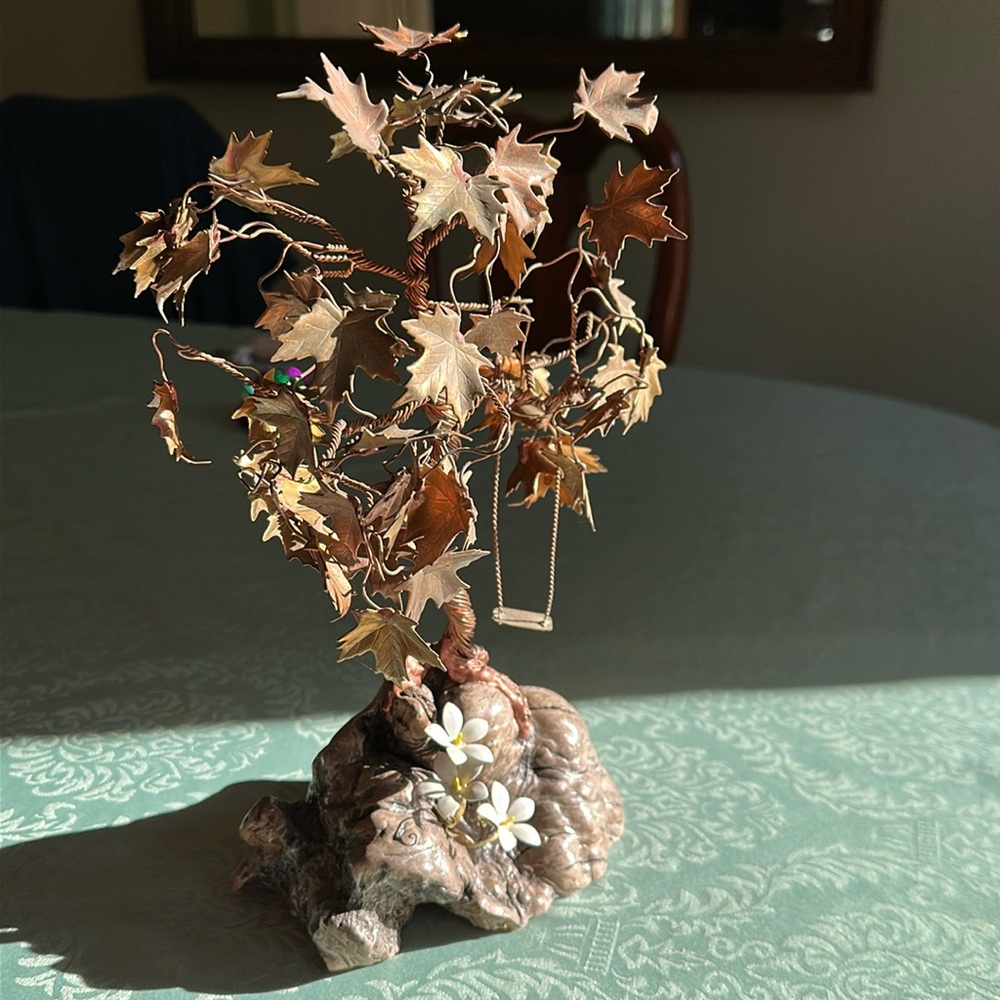 Copper Wire Tree and swing sculpture Art Bonsai Rare Home Office Art